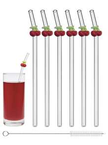 6 Pcs Glass Cherry Drink Straws Reusable Clear Bent Straw Cute Transparent Cocktail Straw Decorative Curved Drinking Straws With Cleaning Brush For Coffee Juice, For Teacher's Gift - Multicolor - View 1