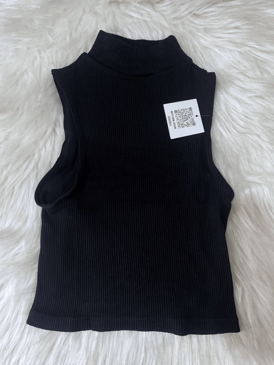 3676A-6T - Cropped Regata Feminina Gola Alta Canelada Sem Costura Poliamida Estilo Minimalista / Leve - Preto - Visão 1