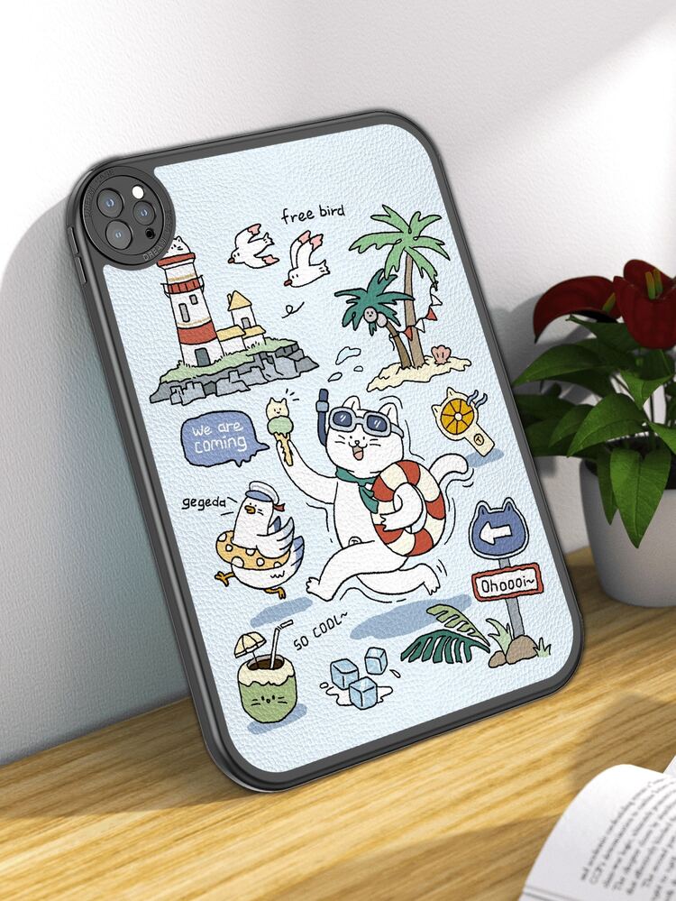 热带岛屿假期，捕捉夏日尾声 - 度假插画风格原创艺术 | 防摔平板电脑保护套，内置360度加厚防摔第十代10.9英寸平板电脑保护套，便携式皮革10.2英寸平板电脑保护套 - 彩色 - 查看 4