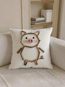 1 件卡通猪图案抱枕套柔软方形靠垫套家居装饰客厅装饰单面无枕芯