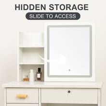 Modern Dressing Table With Drawers And Shelves Dressing Table With Light Mirror Multifunctional Dressing Table For Bedroom (Including Padded Stool)