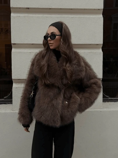 GDDYIN Women's New Elegant Luxury Faux Fur Collar Coat, Suitable For Winter Outfit