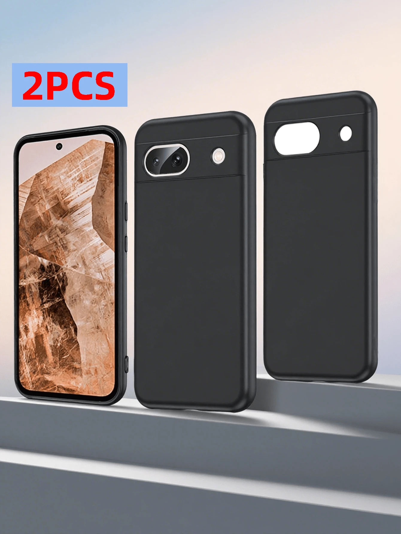 2Pcs Silicone Case Compatible With Google Pixel, Full Body Silky Soft Touch Phone Case With Camera Protection, Shockproof Cover With Microfiber Lining, Black - Black - View 1