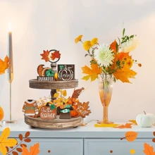 6pcs Autumn Sweater Maple Leaf Pumpkin Harvest Wooden Retro Desktop Decorative Plates, Suitable For Thanksgiving Farmhouse Theme Home Decor Party Decorations (Without Tray)