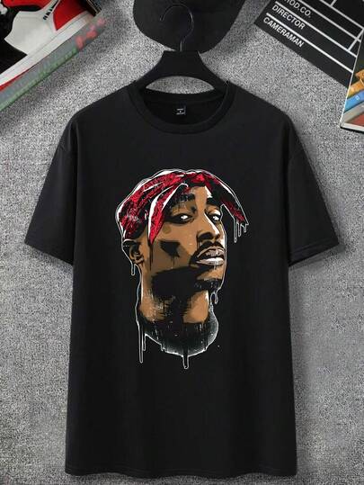 Camiseta Cantor Rap 2 Pac Rapper Americano Hip Hop Masculino Feminino 100% Algodão Fio 30.1