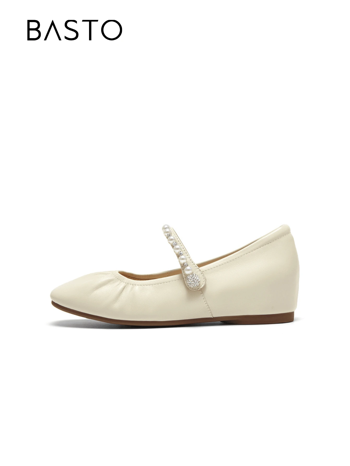 BASTO Minimalist Commuting Mary Jane Flat Round Toe Women Shoes, Fashion, Comfortable, Solid Color, Spring/Summer - Beige - View 1