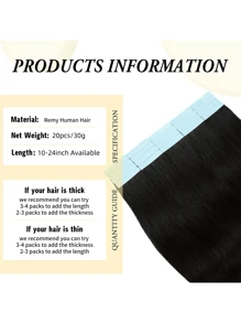 Tape In Hair Extensions Human Hair 20pcs/Pack Remy Straight Invisible Tape Adhesive Hair Extensions Suitable For All People Halloween Costumes - S1 - View 5