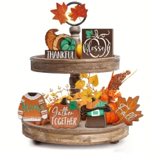 6pcs Autumn Sweater Maple Leaf Pumpkin Harvest Wooden Retro Desktop Decorative Plates, Suitable For Thanksgiving Farmhouse Theme Home Decor Party Decorations (Without Tray)