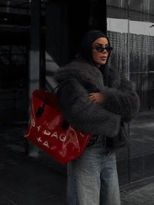 GDDYIN 女士冬季新款纯色仿皮草短款夹克，优雅优质外套，适合晚间约会 - 灰色 - 查看 3