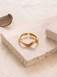 Toppiercing 1pc Fashion Stainless Steel Wave Design Cuff Ring For Women For Daily Decoration - Yellow Gold - View 3