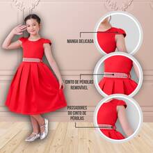 Children's Dress Girl's Round Party Wedding Baptism Graduation Youth Birthday Princess Style - Red - View 7