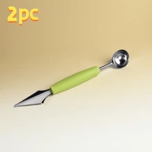 2pcs Stainless Steel Fruit Spoon Double Head Fluted Carving Knife, Watermelon Fruit Plate Tools Scoop, Stainless Steel Fruit Spoon Ice Cream Round Spoon Fruit Divider Carving Knife