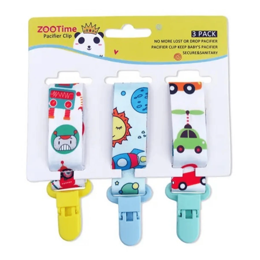 Kit 3 Universal Pacifier Clips For Babies - Unisex Clip - Robot + Astronaut + Car - View 1