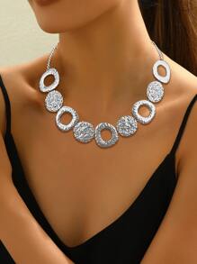 1pc European & American Fashion Exaggerated Minimalistic Geometric Hammered Texture Necklace