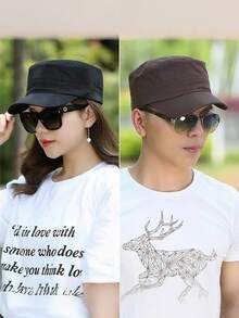 1 Pieza [Gorra militar para hombres] Gorra militar cómoda para hombres y mujeres, gorra plana casual, ajustable, de unicolor, estilo cadet y patrulla, sencilla y de moda, gorra de béisbol, accesorios del ejército, sombrero estilo pico de pato para actividades al aire libre - Multicolor - Ver 5