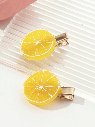 2pcs Lemon Design Cute Acrylic Hair Clips, Fresh Style Barrettes For Spring, Summer, Autumn, Winter, Claw Clips, Hair Claws, Hair Slide