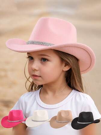 1 peça de chapéu de cowboy infantil com glitter, chapéu trilby de cor sólida, chapéu de cowboy estilo western para meninas, adequado para festas de fim de ano, reuniões e passeios