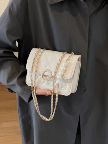 Perle einfarbige Diamant-Stickerei Umhängetasche, lässig klassisch vielseitig für den täglichen Gebrauch, modische personalisierte Tasche, geeignet für tägliches Outfit, Fotos, Einkaufen, Dates, Ausflüge, Reisen, Meer, Strand, tragbar, geeignet für Mädchen, weibliche Studenten, sehr geeignet für Büro, Universität, Mittelschule, Oberschule, Arbeit. - Beige - Übersicht 7