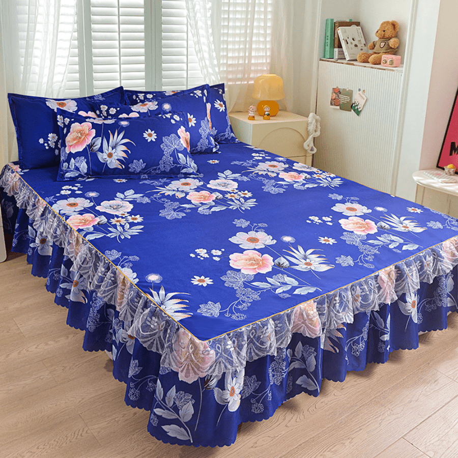 3pcs High-Density Printed Ruffle Bed Skirt Mattress Protector Cover, The Ruffle Bed Skirt Makes Your Bedroom Elegant And Warm, Suitable For Bedroom, Dormitory, Office Nap