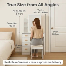 Modern Dressing Table With Drawers And Shelves Dressing Table With Light Mirror Multifunctional Dressing Table For Bedroom (Including Padded Stool)