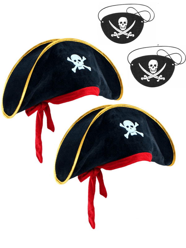 4pcs/Set Pirate Hat With Skull Print, Pirate Captain Costume Hat, Funny Party Prop Halloween