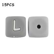 15件/26件，12MM灰色字母（A-Z）硅胶方珠，适合DIY手工吊坠装饰，适合DIY珠宝制作、钥匙扣、手链、挂绳和笔珠，钥匙扣制作材料 - 彩色 - 查看 28