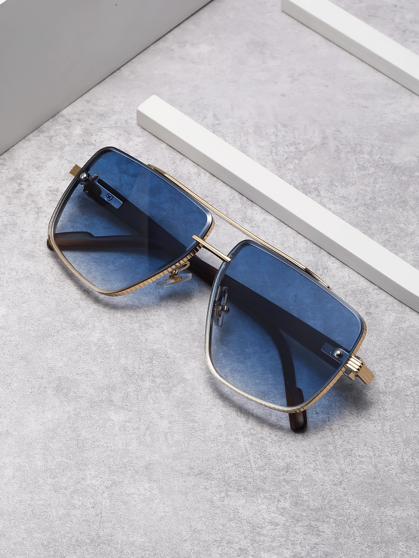 1pc Men's Fashion Metal & Wooden Grain Dual-Bridge Pilot Fashion Glasses Frame, Vintage European & American Style, Suitable For Riding, Driving, All Occasions, Full Rim Frame