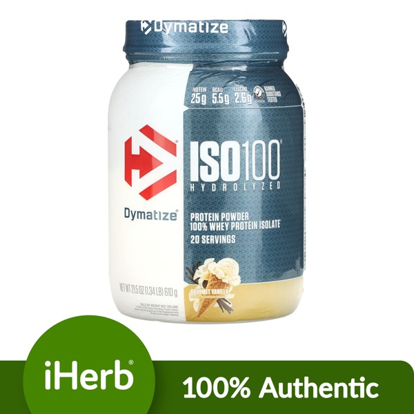 Dymatize ISO100® Hydrolyzed, 100% Whey Protein Isolate, Gourmet Vanilla, 1.34 Lb (610 G)