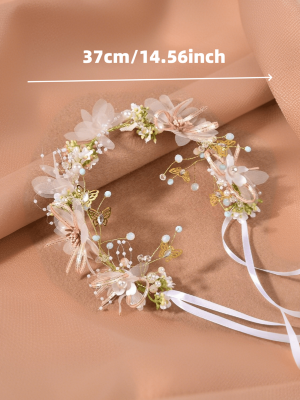 1pc Pearl Double-Row Headband Hair Hoop Crown Bridal Tiara, Luxurious & Romantic For Wedding, Party, Performance