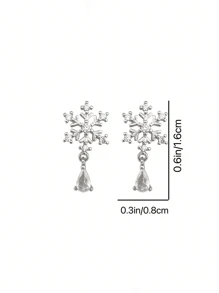 1 Pair Elegant Christmas Snowflake Water Drop Pendant Earrings, Suitable For Women Any Occasion, Christmas Holiday Gift