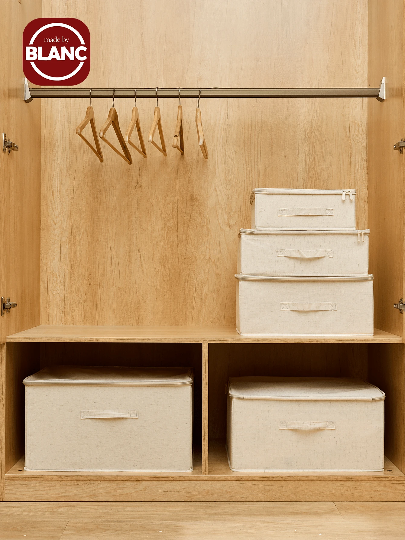 1pc Folding Storage Bin With Zipper And Handle, Beige Storage Box,Polyester Linen, Square, Lid Type,Solid And Tangible Multi-Purpose For Storing Clothing, Toys And Other Items, Upholstery, Bedroom Decor, Trim, Storage, Jeans