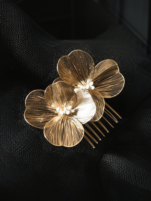1pc Elegant Bride Gold Clover Flower Hair Clip Hairpin Valentine's Day Accessories,Wedding Hair Accessories