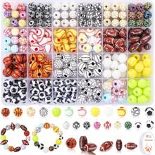 1 Box Sports Ball Beads For DIY Jewelry Making, Acrylic Tiny Baseball Basketball Soccer Football Volleyball Beads For Bracelets Keychains Necklaces Crafting, Sports Beads