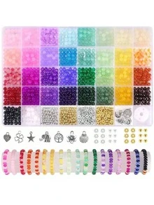 420颗8毫米/1200颗6毫米玻璃珠首饰制作套装，适用于DIY手链、项链、耳环、工艺品、礼品（颜色随机） - 彩色 - 查看 15