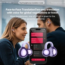 Miniso MS201 Al 夹式耳机，翻译耳塞。通过 APP 翻译 134 种语言，带视听触摸屏，蓝牙 6.0 耳塞，无线耳机，用于音乐和电话通话 - 紫色 MS201 AI - 查看 3