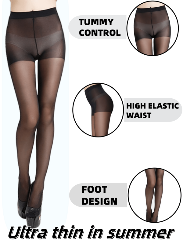Meia-calça semitransparente de cintura alta, 6/12 peças, cor sólida, slim fit, meias femininas, meias elásticas