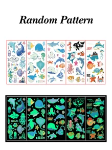 Neue Cartoon Meerestier Aufkleber für Kinder, leuchtende Aufkleber, wasserfeste schweiß-absorbierende Unterwasser-Party Temporäre Aufkleber, süße Cartoon wasserfeste Aufkleber, wasserfeste glitzernde Make-up Aufkleber, perfekte Geburtstagsparty Geschenke