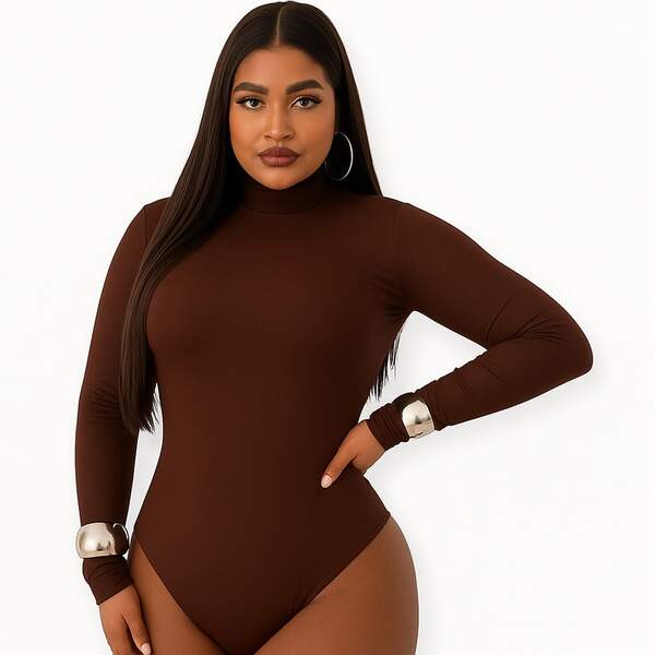 Body Feminino Justo Gola Alta Manga Longa – Estilo Elegante e Conforto Total  Simples    Casual  elegante    Tecido de malha    Nenhum    body  Diário  Festa de aniversário  Esportes e Fitness  Regresso a casa    outono /inverno