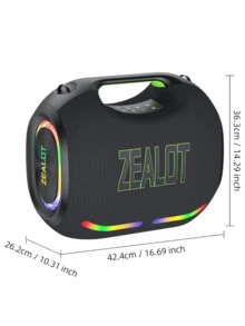 ZEALOT ZE21 250W Wireless Speaker, Outdoor Portable, Bluetooth Speaker, 48000mAh Long Battery, With RGB Color Lights, Up To 8 Hours Of Playback Time, Supports Mobile Phones/Tablets/TVs. Compatible With SD Card/USB/AUX, Serial Pairing Function, Suitable For/Car/Outdoor/Camping/Beach/Party - Black - View 4