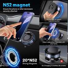 360° Rotating Magnetic Phone Holder, Aluminum Alloy Magnetic Vacuum Suction Cup Car Phone Mount,Foldable Vacuum Magnetic Phones Stand,Applicable For Cars/Gym/Mirrors/Smooth Surfaces, Comes With A Magnetic Guiding Ring,Suitable For All Phones - 黑色 - 查看 5
