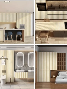 1 卷米色木纹自粘壁纸，金色装饰木纹纹理设计，PVC 材料接触纸，防水且可移除，易于安装和清洁，适用于客厅、卧室、橱柜、桌面、特色墙、橱柜翻新和翻新贴纸，用于家庭装饰墙纸墙贴房间装饰墙面装饰