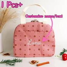 1pc Customized Embroidered Lunch Bag, Personalized Reusable Lunch Tote, Name Customization, Gift For Mom Or Teacher - Multicolor - View 2