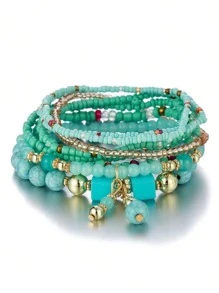 波西米亚风格多层串珠手链，弹力手链