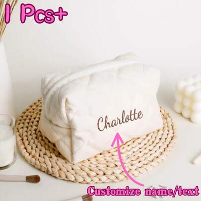 1 pièce Sac de maquillage de voyage personnalisé pour femme, petit sac de toilette rose pour demoiselle d'honneur, fermeture à glissière portable, sac organisateur à carreaux pour les vacances, les fêtes, les voyages. Sac à main personnalisé, sac de maquillage pour filles, cadeau pour maman, meilleure amie, demoiselle d'honneur, Père Noël secret, convient pour l'anniversaire, l'anniversaire, la remise des diplômes, la rentrée scolaire