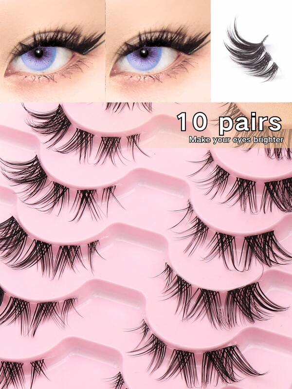 10 Pairs Cat Eye Cartoon Winged False Eyelashes - Fox Eye Style, Wing Tip Extended Eye Makeup Effect, C-Curl 7-13mm Lashes, Suitable For Makeup, Halloween, Christmas, Thanksgiving Gifts