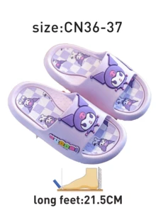 Sanrio Cute & Comfortable Summer Slippers(Blue-Kuromi), Anti-Slip Sole, Lightweight & Soft, Indoor/Outdoor Cartoon Slide Sandals, with Multiple Sizes Available, Cute Cartoons Characters Designs, Parent-Child Matching