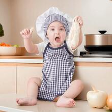 2PCS/Set Baby Chef Outfit Apron And Chef Hat Set Baby Photoshoot Props Chef Hat Apron Costume Newborn Photography Chef Costume Infant Cosplay Bakery Outfits - Navy Blue - View 3