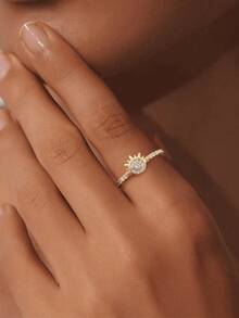 2 Stücke S925 Sterling Silber modischer zierlicher Sonne und Mond Zirkonia Set Ring, geeignet für täglichen Damengebrauch, Premium-Feeling, Paar-Ring, Valentinstags Geschenk, hochwertiges Schmuckgeschenk - Sonne, Halbmond, Untergang - Übersicht 4