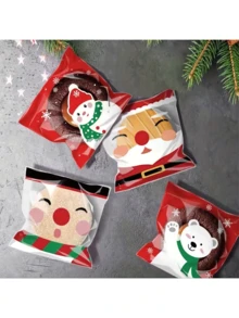 100/200 Stücke selbstklebende Weihnachtsgeschenktüten, Weihnachtsdekoration, Cookie-Beutel mit Selbstverschluss, Lebensmittelverpackungstüten, Bäckereizubehör, Backartikel, Feiertags-Dekorationen