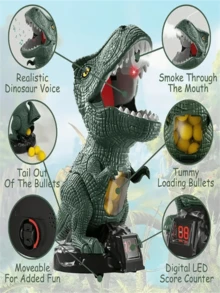 Electronic Dinosaur Shooting Game Toy - Electronic Scoring, Self-Propelled Dinosaur, Sound Effects & Water Spray When Hit, Pneumatic Soft Bullet Gun, Dinosaur Model. Suitable For Children Aged 6-12, Fun Competition Game, Suitable For Park, Indoor And Outdoor, Parent-Child Interactive Toy. Perfect Christmas Gift, Suitable For Boys And Girls (Gun Color: Red Or Blue, Random Delivery). - Multicolor - View 9